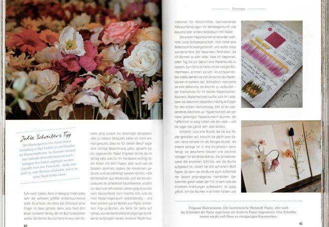 Bericht über Julia Schreiber Papierkunst im Buch Hofläden und Manufakturen.