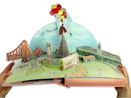 Pop-up-Buch mit San Fransisco Szene und Person