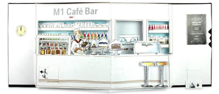 Pop-up mit einer Cafe Bar mitdiversen Pull Tabs