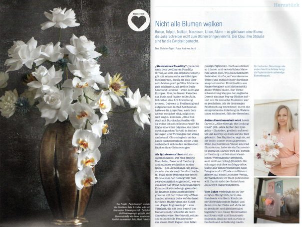 Artikel über Julia Schreiber Papierkunst im himmelblau Magazin.